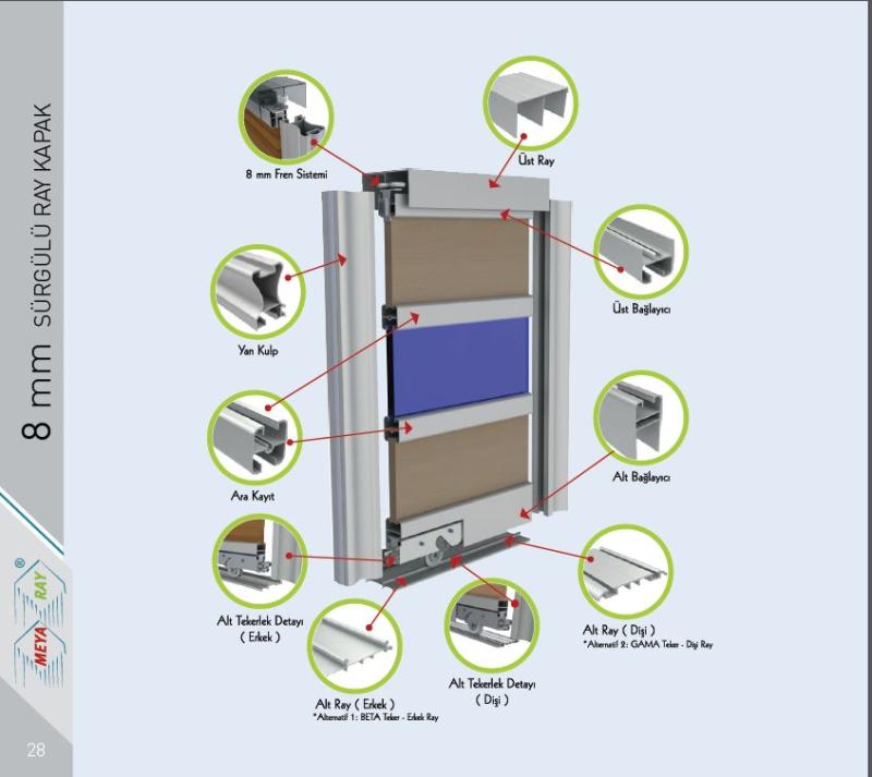 Alüminyum 8mm Sistem Sürgülü Raylı kapak sistemleri