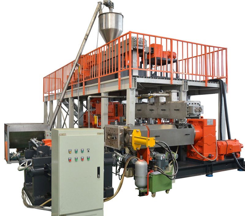 Continuous high efficiency, energy saving and environmental protection twin screw extruder line for dehydration and devolatilization