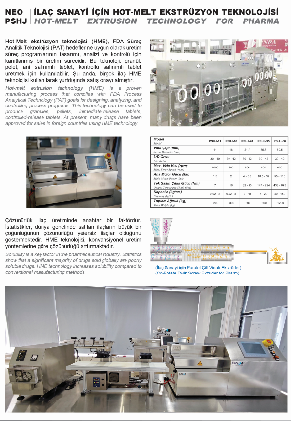 PSHJ NEO - Co-Rotate Çift Vidalı İlaç Üretim Ekstrüderi