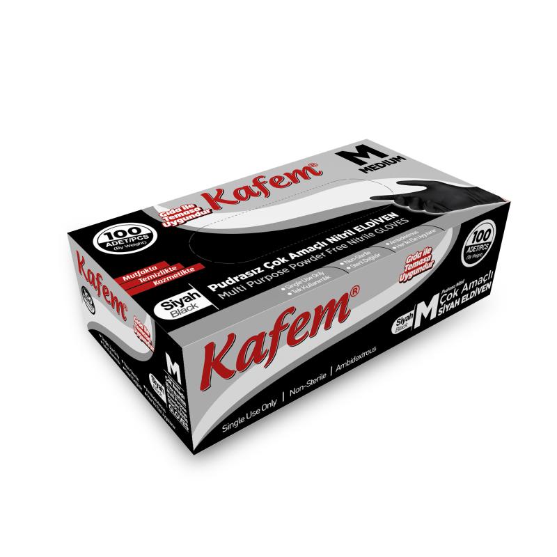 Siyah Nitril Pudrasız Muayene Eldiveni