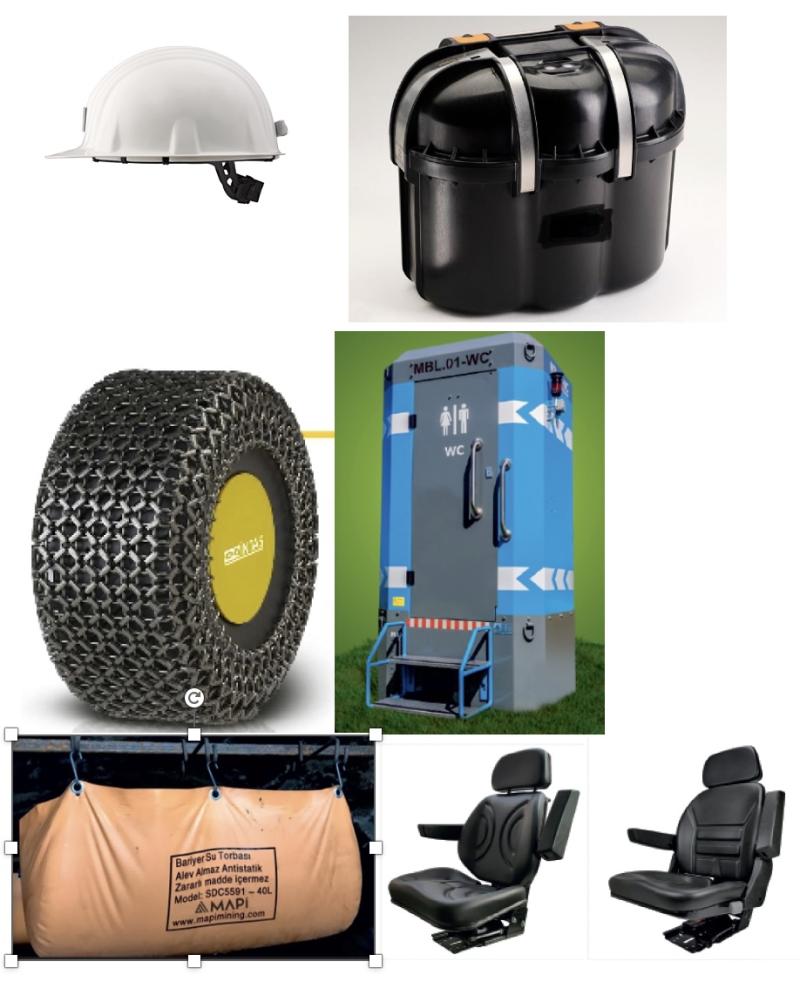 BARET VE AKSESUARLARI, OKSİJENLİ FERDİ KURTARICI (OFK), MOBİL WC, YANMAZ BARİYER SU TORBASI, LASTİK KORUMA ZİNCİRİ, OPERATÖR VE SÜRÜCÜ KOLTUKLARI