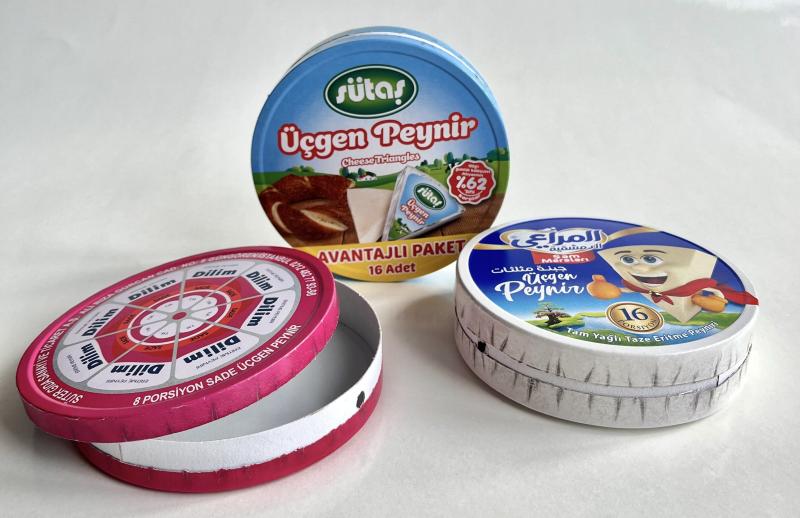 Üçgen peynir yuvarlak karton kutu