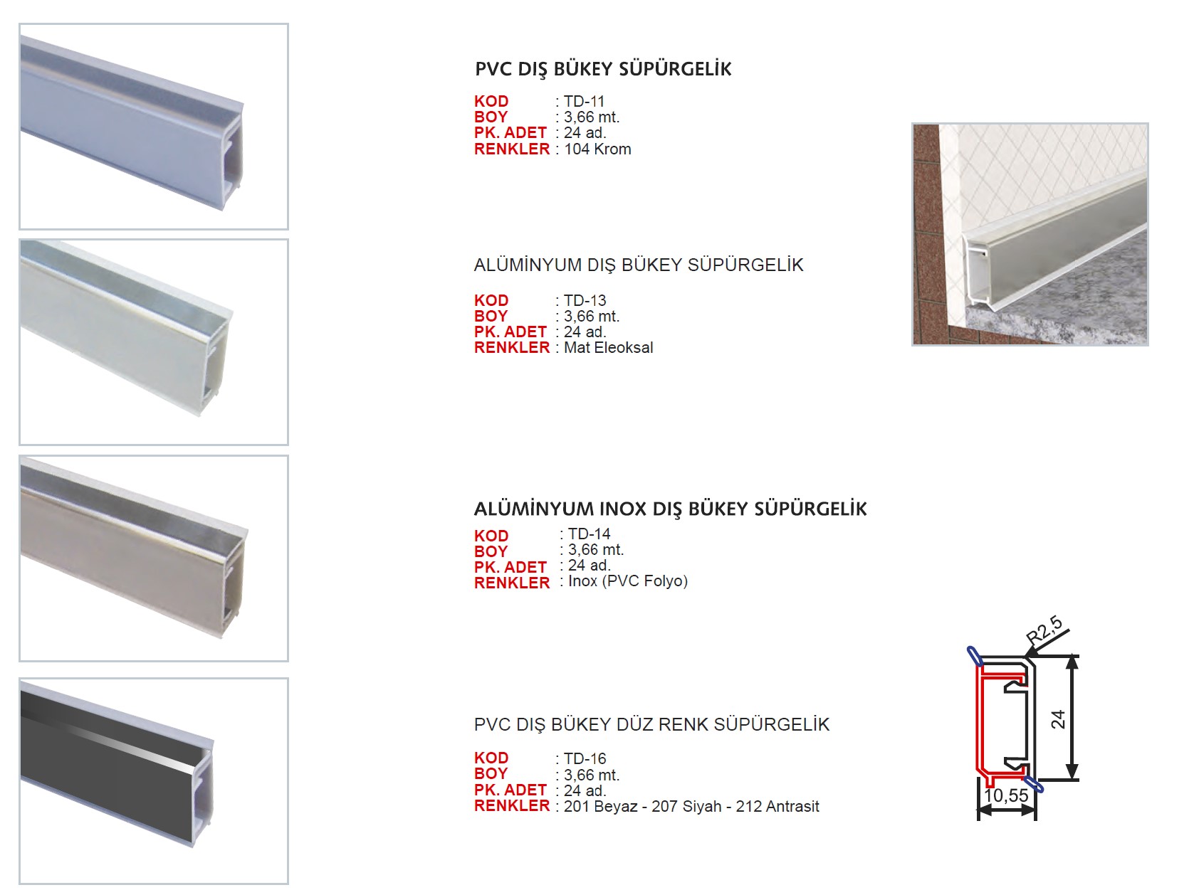 PVC ve ALUMINYUM TEZGAH SÜPÜRGELİKLERİ