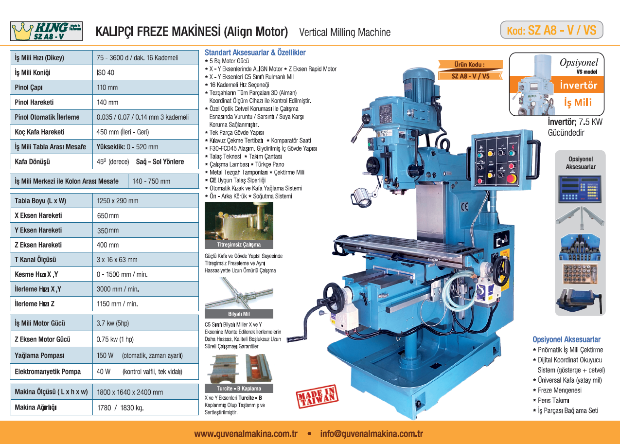KING SZ A8-V KALIPÇI FREZE