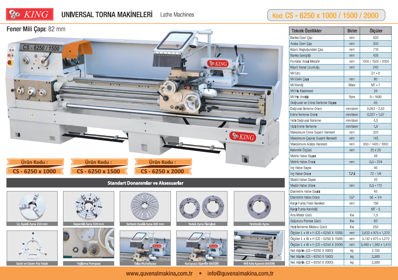 KING CS6250B/1500 ÜNİVERSAL TORNA TEZGAHI