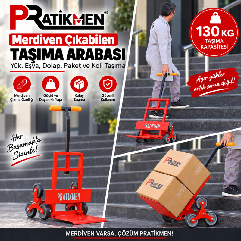 Merdiven Çıkabilen 6 Tekerli Yük, Eşya, Dolap, Paket ve Koli Taşıma Arabası 130 kg