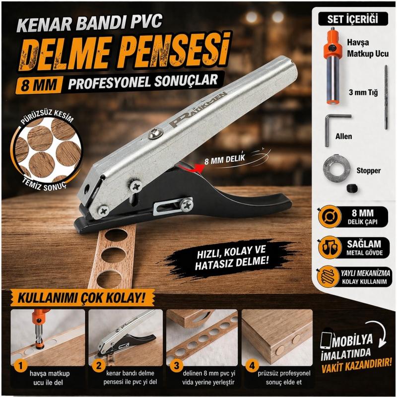 Kenar Bandı PVC Delme Presi 8 mm