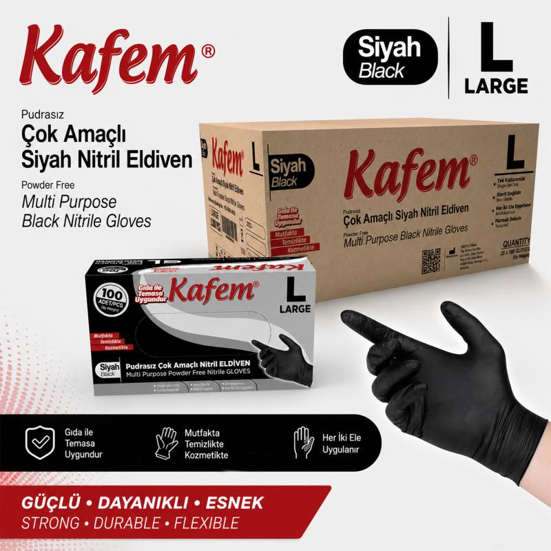 Siyah Nitril Pudrasız Muayene Eldiveni